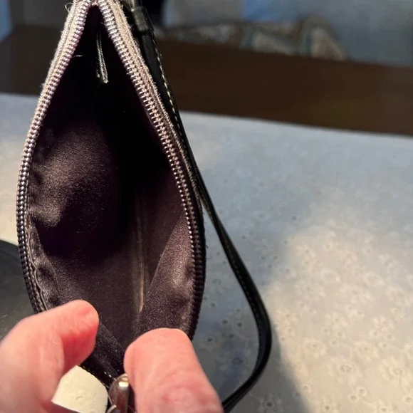 Coach Black Signature Jacquard Shimmer Wristlet Silver Hardware Leather Trim - Picture 2 of 8